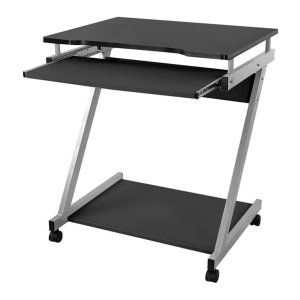 Z-vormig computerbureau, bureau, compact bureau, eenvoudig te monteren, wielen met remmen, 54 x 26 cm toetsenbordverlenging, kantoor, studeerkamer, zwarte LCD811B