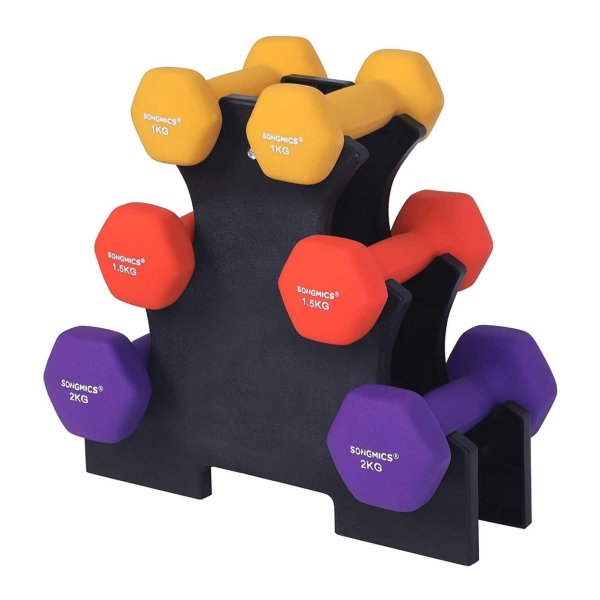 Halterset - Hexagon Dumbbell Set – Neopreen Coating - Roze