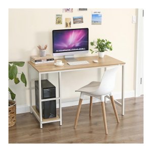 Bureau, Computertafel, Pc-Tafel Met 2 Niveaus Naar Keuze Rechts Of Links, Kantoortafel Voor De Woonkamer, Met Metalen Frame, Eenvoudige Montage, Met Houtnerf
