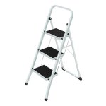 Klaptrede Met 3 Treden, Trapladder, Ladder, 20 Cm Brede Treden, Antislip Rubberen Matten, Met Leuning, Belastbaar Tot 150 Kg, Gemaakt Van Staal, Getest Door Sgs, Wit-Zwart