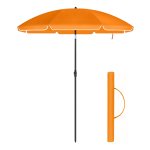 Strandparaplu Diameter 160Cm Tuinparaplu Upf 50+ Uv-Bescherming Opvouwbare Zonbescherming Draagbare Glasvezel Paraplu Ribben Oranje