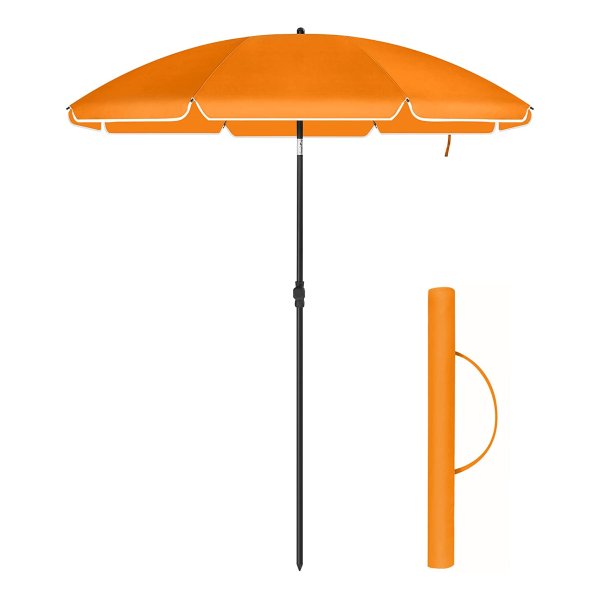Strandparaplu Diameter 160Cm Tuinparaplu Upf 50+ Uv-Bescherming Opvouwbare Zonbescherming Draagbare Glasvezel Paraplu Ribben Oranje