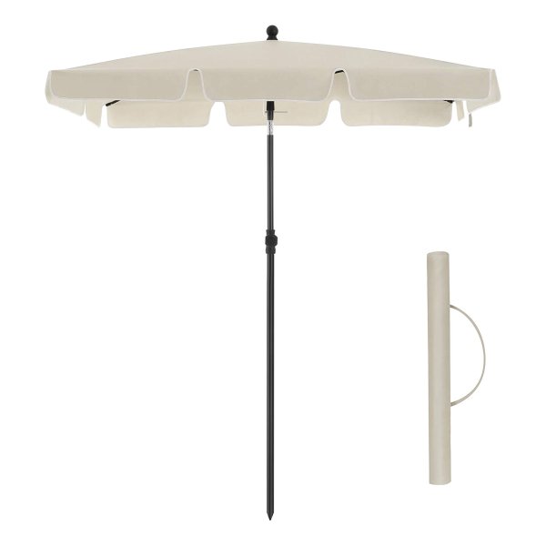 Balkonparasol, Rechthoekige Tuinparasol, 180 X 125 Cm, Uv-Bescherming Tot Upf 50+, Opvouwbaar, Parasolstof Met Pa-Coating Voor Tuin, Terras, Zonder Standaard, Beige