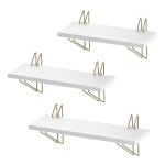 Wandrek 3-Delige Set, Zwevende Plank, Metalen Frame, Moderne Stijl, Voor Woonkamer, Slaapkamer, Keuken, Wit-Goud