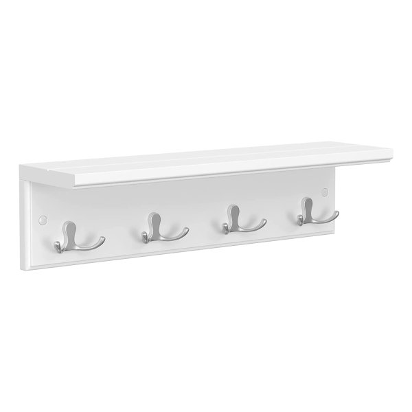 Wandgarderobe, Ganggarderobe, Met 4 Dubbele Haken, Met Plank, Garderobehaken, Voor Badkamer, Woonkamer, Keuken, Wit