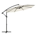 Parasol, Verkeerslichtparasol Ø 3 M, Met Zwengel Om Te Openen En Te Sluiten, Bescherming Tegen De Zon, Tuinparasol, Uv-Bescherming Tot Upf 50+, Voor Tuin, Terras, Beige