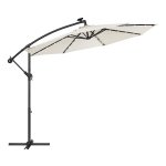Parasol Met Led-Verlichting Op Zonne-Energie, Verkeerslichtparasol, Tuinparasol, 32 Led-Lampjes, Ø 3 M, Met Standaard, Uv-Bescherming Tot Upf 50+, Met Zwengel, Voor Tuin, Terras, Beige