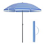 Tuinparasol, Achthoekig, 200 Cm, Polyester Doek Met Glasvezel Baleinen, Knikfunctie, Met Draagtas, Geschikt Voor Tuin, Balkon, Zwembad - Blauw Gestreept