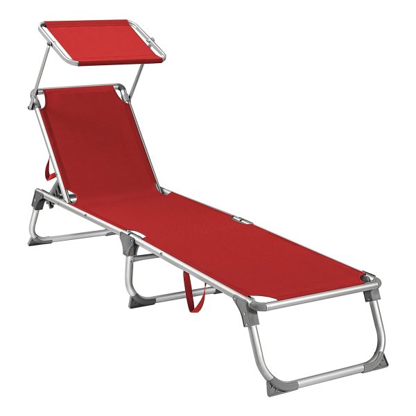 Zonneligstoel Met Dak, Ligstoel, Tuinligstoel, Aluminium, Verstelbare Rugleuning, İnklapbaar, , Tuin, Balkon, Terras, Rood