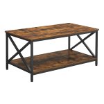 Woonkamertafel, Salontafel, X-Vormige Stangen, Met Stalen Frame En Planken, İndustrieel Design, Landelijke Stijl, Vintage Bruin-Zwart