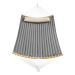 Hangmat Voor 2 Personen, Gewatteerd, Met Deelbare Gebogen Bamboestangen, Met Kussens, Grijs-Beige