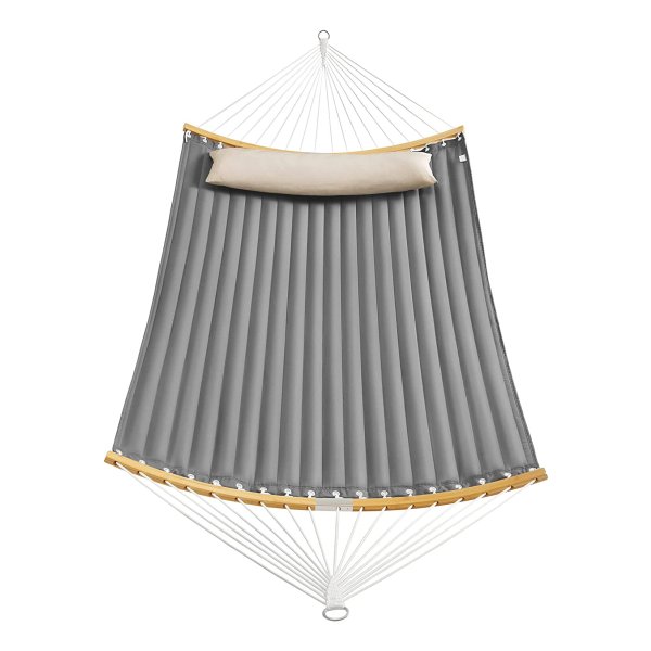 Hangmat Voor 2 Personen, Gewatteerd, Met Deelbare Gebogen Bamboestangen, Met Kussens, Grijs-Beige