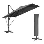Rookgrijs Zweefparasol 290 X 290 Cm - Upf 50+ Uv-Bescherming, 360° Draaibaar, Hellingshoek Verstelbaar, Met Standaard, Bevestigingsriemen En Afdekking