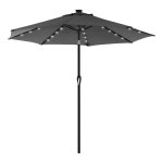 2.7M Parasol Met Led-Solarverlichting, 32 Led-Lampjes, Uv-Bescherming Upf 50+, Aan Beide Zijden 30° Knikbaar, Voor Tuin, Terras, Zwembad, Balkon - Grijs, Zonder Standaard