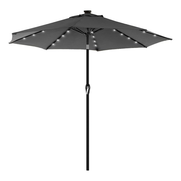 2.7M Parasol Met Led-Solarverlichting, 32 Led-Lampjes, Uv-Bescherming Upf 50+, Aan Beide Zijden 30° Knikbaar, Voor Tuin, Terras, Zwembad, Balkon - Grijs, Zonder Standaard