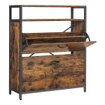 Vintage Bruin-Zwarte Schoenenkast Met 2 Kleppen, Schoenenrek, Schoenenkantelaar, 2 Vakken En Planken - Ruimtebesparend Voor 10-16 Paar Schoenen