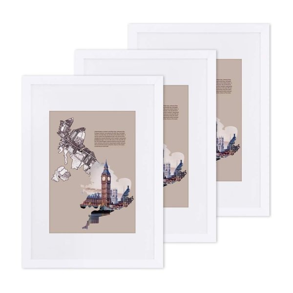 Fotolijstenset van 3, fotolijst, glasplaat, kaderbreedte 2 cm, MDF, wit