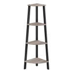 Hoekplank, boekenkast met 4 niveaus ladderplank, opbergplank, plantenplank voor woonkamer, industrieel ontwerp met stalen frame, grijs en zwart
