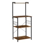 Keukenorganizer 3-stappenrek, 6 S-haken voor magnetron, broodrooster, kruidenpotten, potten en pannen, industrieel, rustiek bruin en zwart KKS023B01
