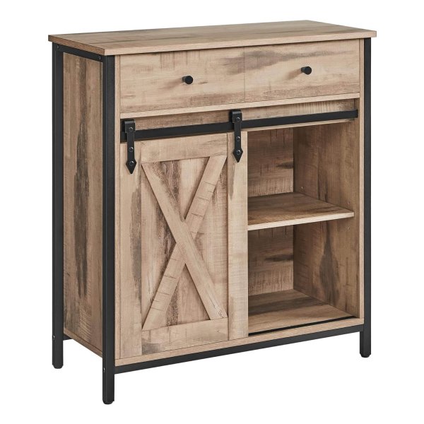 Sideboard, keukenkast, opbergkast, met schuifdeur, verstelbare plank, landelijke stijl, voor woonkamer, eikenbruin en zwart
