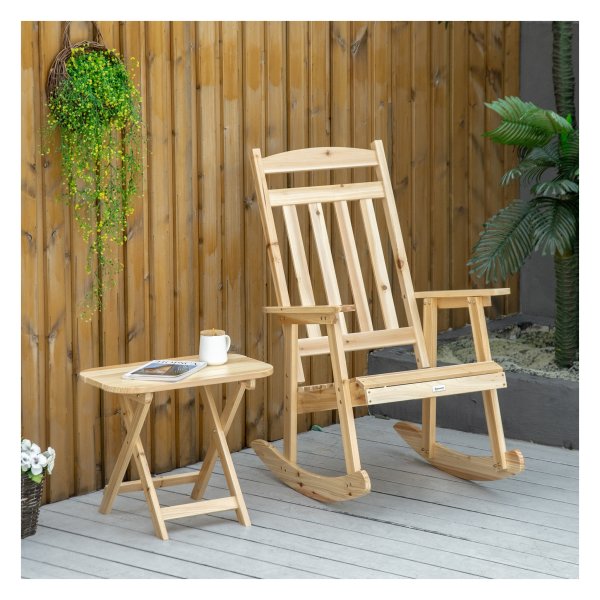 Schommelstoelanntipment - Luxe Houten - Bijzettafel Inclusief - Natuurlijk Houtkleurig