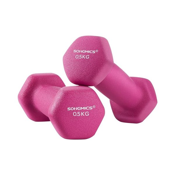 Dumbbells set van 2, 2 x 0,5 kg halters met matte neopreen coating niet-slip fitness krachttraining voor thuisgymroze roze