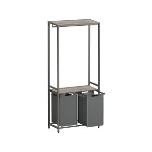 Wasmand, 2-delige wasmand met 2 planken, uitbreidbare en verwijderbare voeringen, kledingrail, 2 x 46 L, 73 x 33 x 177 cm, Heather Greige en leisteengrijs