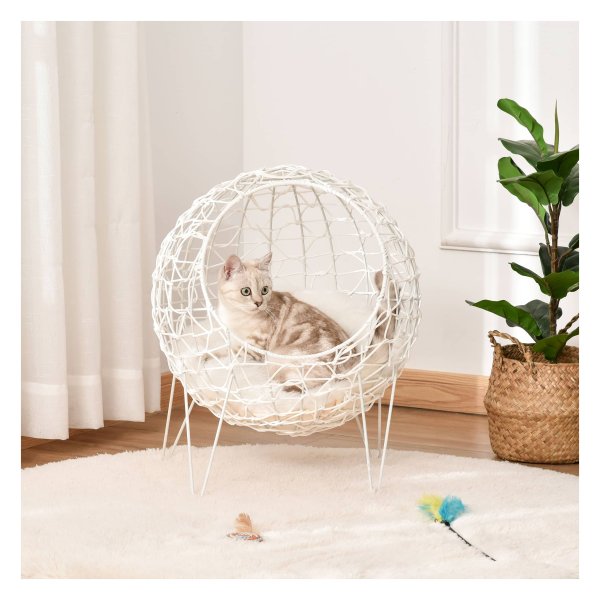 Kattenmandje – LuxeDieren - Verhoogd design – Crèmekleurig