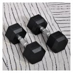 Dumbbells - rubberen gewichtsschijven - halterstang - zwart