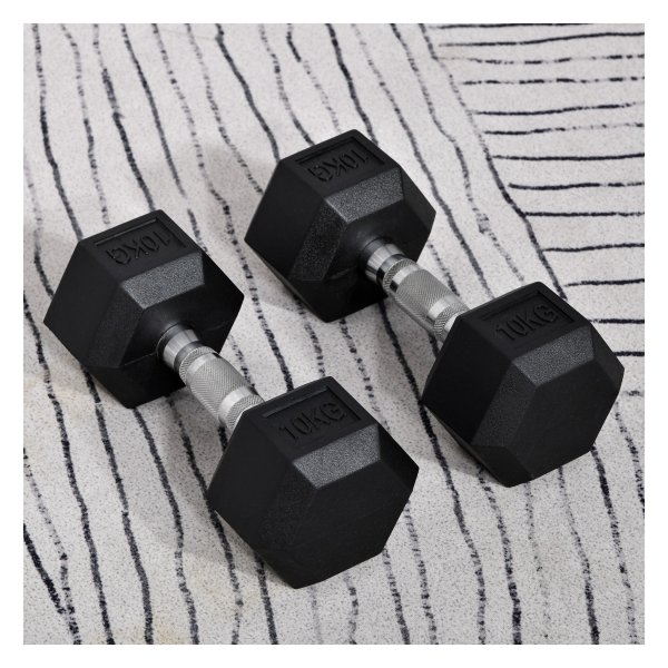 Dumbbells - rubberen gewichtsschijven - halterstang - zwart