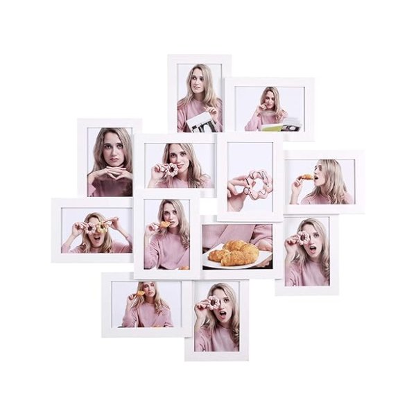 Fotoframe collage, voor 12 foto's in 4 x 6 ″ (10 x 15 cm), vereiste montage, fotocollage, fotolijst, voor meerdere foto's, met glazen paneel, witte rpf22WT