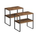 Spice Racks Set van 4 keukenplanken uitbreidbare keukenopslag stapelbaar metaal en spaanbordplank inzetstuk voor keukenkast, keuken, vintage bruinzwarte KCS021X01