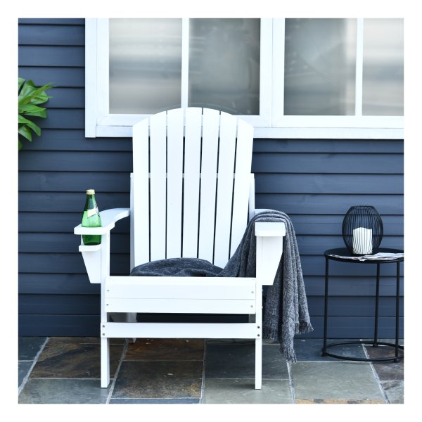 Adirondack Tuinstoel met Bekerhouder Ligstoel Balkonstoel Sparrenhout Wit 97 x 72,5 x 93 cm