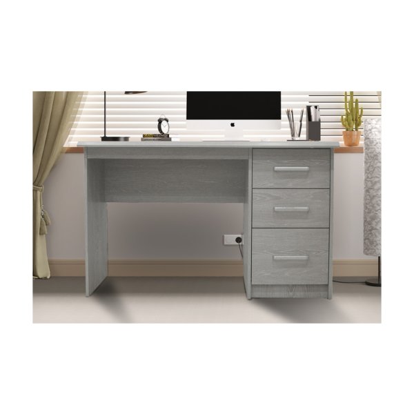 Bureautafel 'Mateo' 3 lades Grijze eik, Structuur , decor Grijze eik