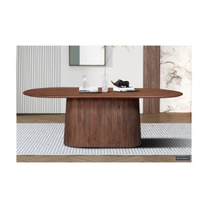 Eettafel 'Miguel' 230 cm Ovaal Lichtbruin, Structuur en blad massief hout Mangolia