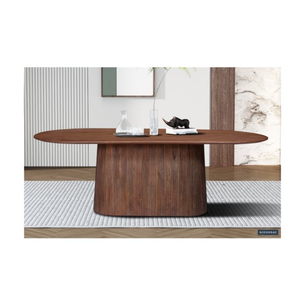Eettafel 'Miguel' 230 cm Ovaal Lichtbruin, Structuur en blad massief hout Mangolia