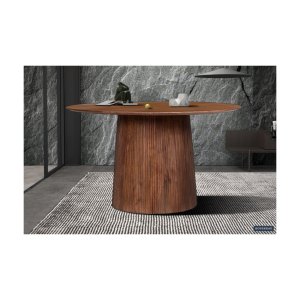 Eettafel 'Miguel' 130 cm Rond Lichtbruin, Structuur en blad massief hout Mangolia