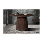 Eettafel 'Miguel' 130 cm Rond Donkerbruin, Structuur en blad massief hout Mangolia