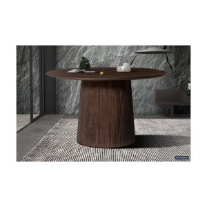 Eettafel 'Miguel' 130 cm Rond Donkerbruin, Structuur en blad massief hout Mangolia