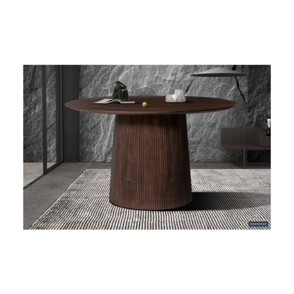 Eettafel 'Miguel' 130 cm Rond Donkerbruin, Structuur en blad massief hout Mangolia