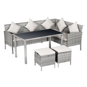 Tuinmeubelset – LuxeLife - Rieten design – Metaal - Grijs