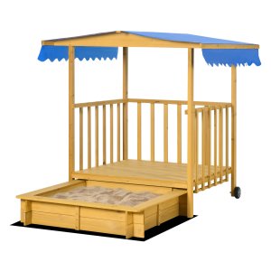 Zandbak - Houten Speelhuis - Met Dak - Op Wielen - Blauw