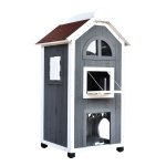 Kattenhuis - LuxePaws - Houten frame - Asfaltdak - Grijs