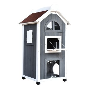 Kattenhuis - LuxePaws - Houten frame - Asfaltdak - Grijs