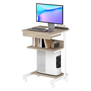Rollend Bureau met Lade en Schappen - Eik + Wit