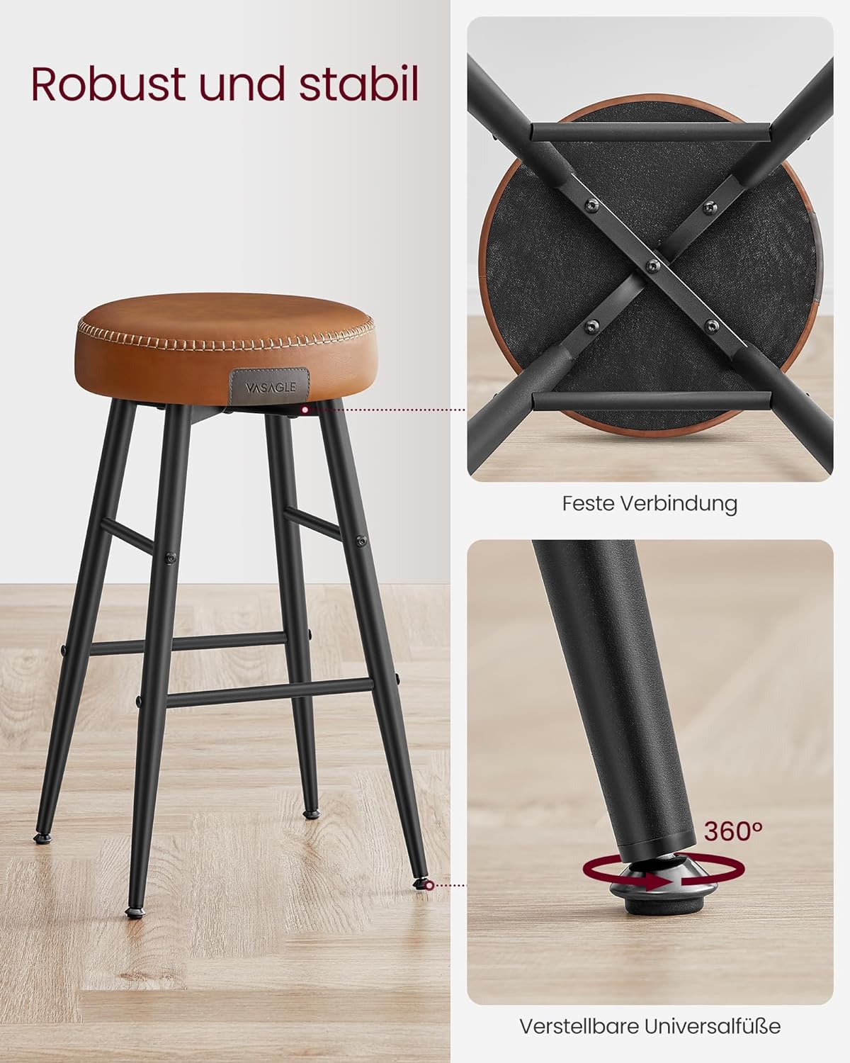 Barkrukken, set van 2 barstoelen, keukenstoelen met een stevig metalen