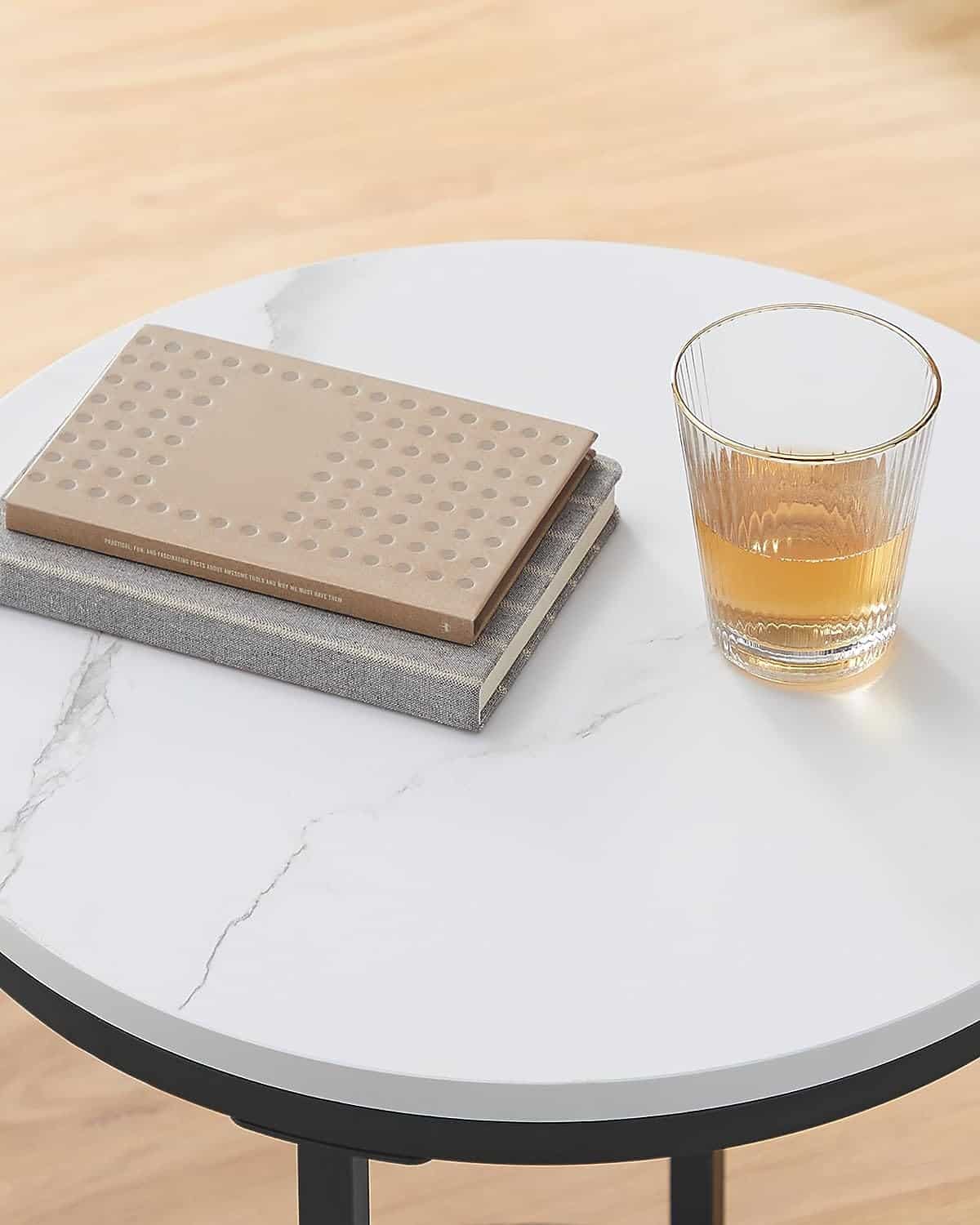VASAGLE Consoletafel, slanke banktafel met 2 planken, 20 x 80 x 80 cm, gangtafel, 2 niveaus, voor hal, woonkamer, slaapkamer, marmer wit-inktzwart LNT130W59
