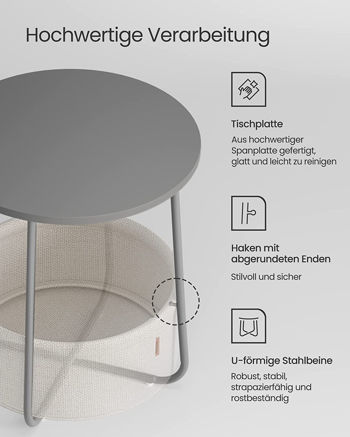VASAGLE ronde salontafel met stofmand, modern metalen frame, opberg- en