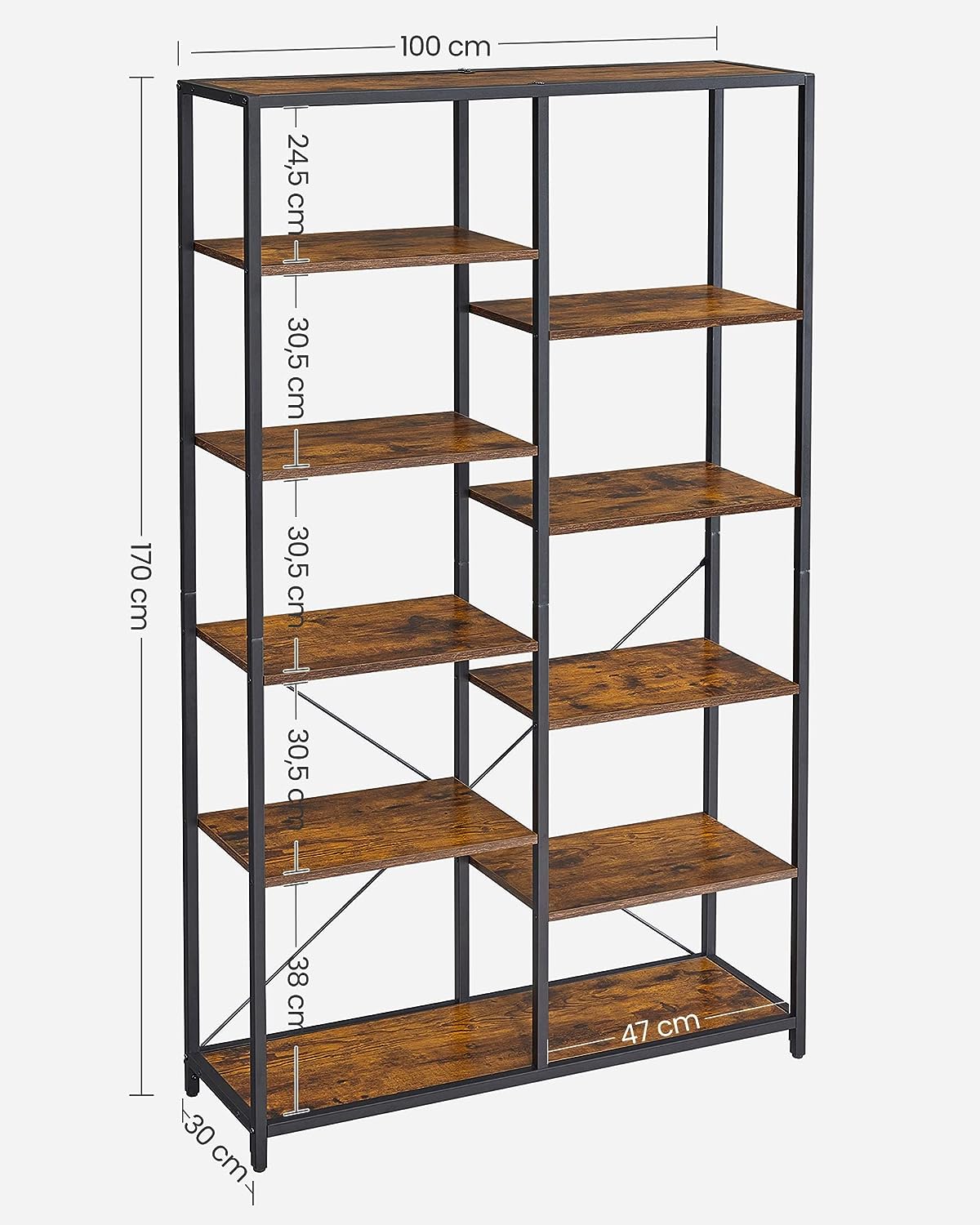 HOCUS PICUS Luksa Boekenkast met 3 Niveaus voor Woonkamer, Kantoor en Meer – Eenvoudig te Monteren – 60 x 90 x 22 cm – Antracietgrijs