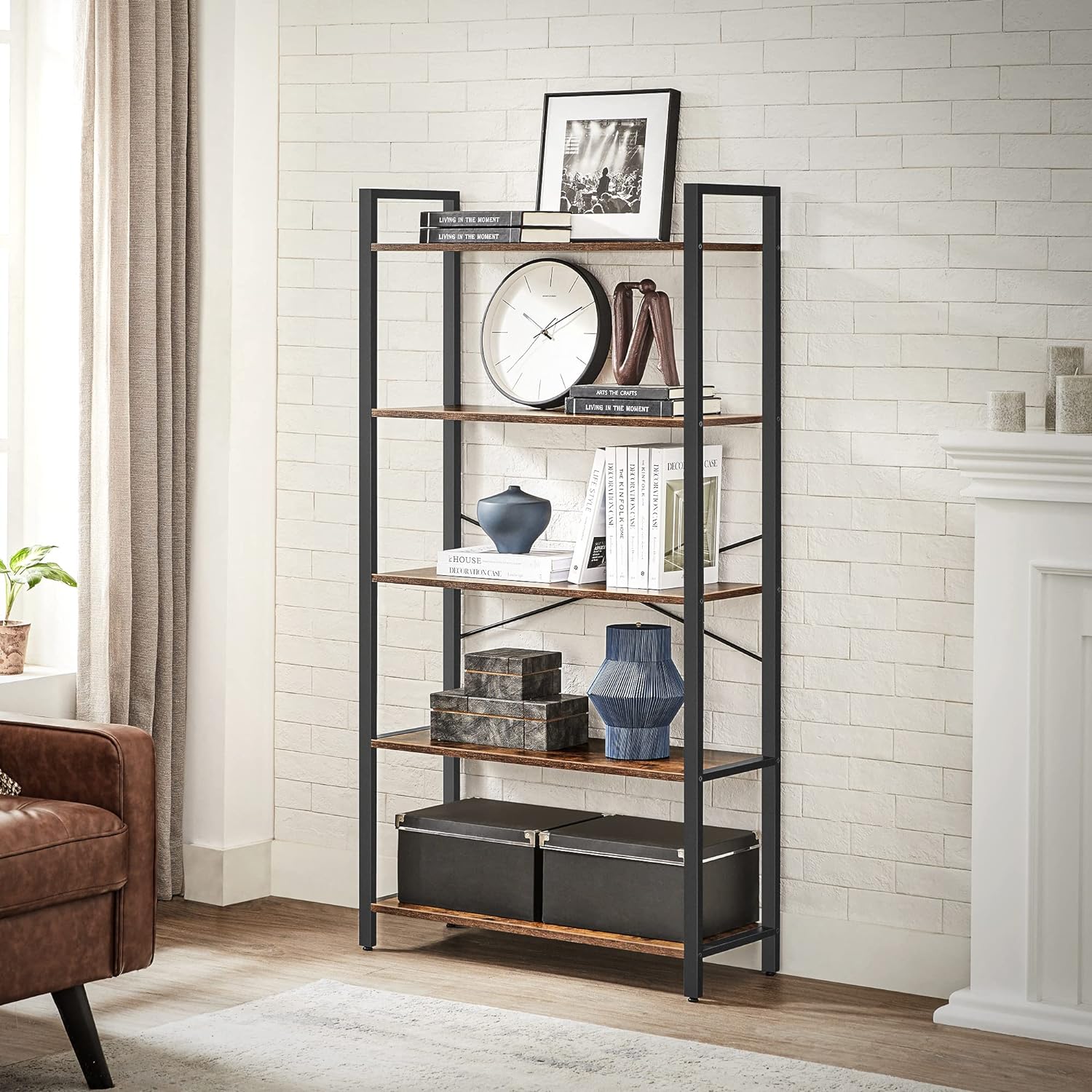 DWVO Boekenplank 6 niveaus, hoge boekenkast met stalen frame